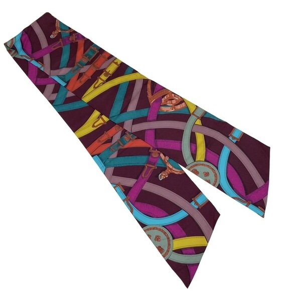 HERMES Maxi Twilly - Purple Blue Gray Multi Scarf 227-072625 - Picture 2 of 5